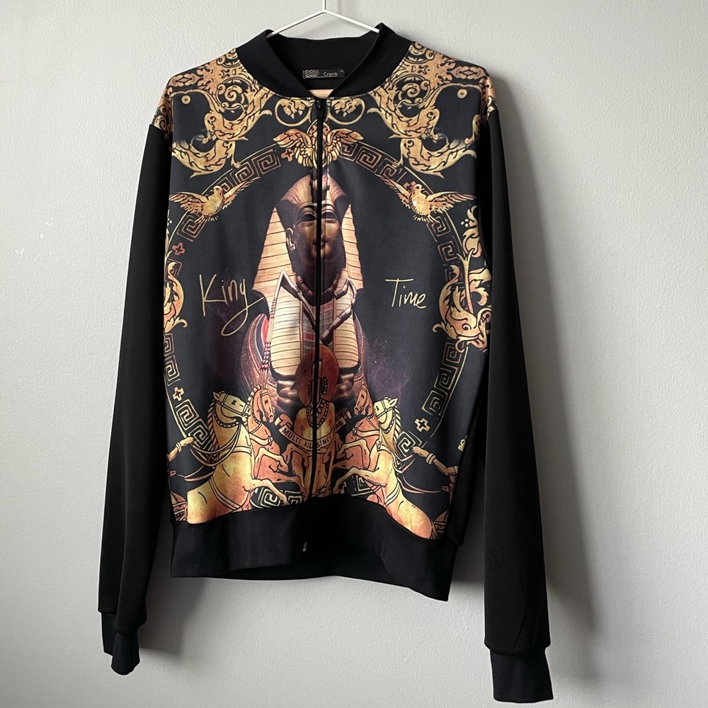 Crank Egyptian Graphic Zip Up Hoodie Size Medium